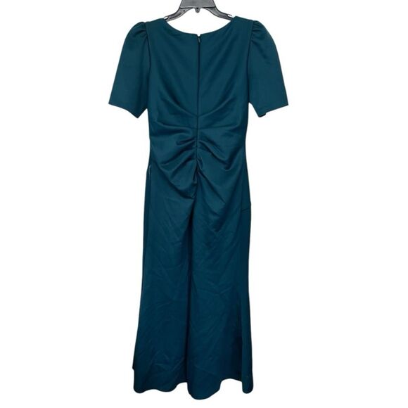 NWT XSCAPE | Hunter Green Demi 3/4 Sleeve Side Ruched Floor Length Gown 14 - Picture 7 of 14